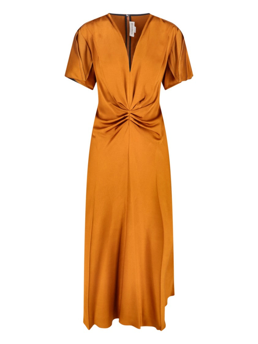 Victoria Beckham Draped Midi Dress With V-Neckline