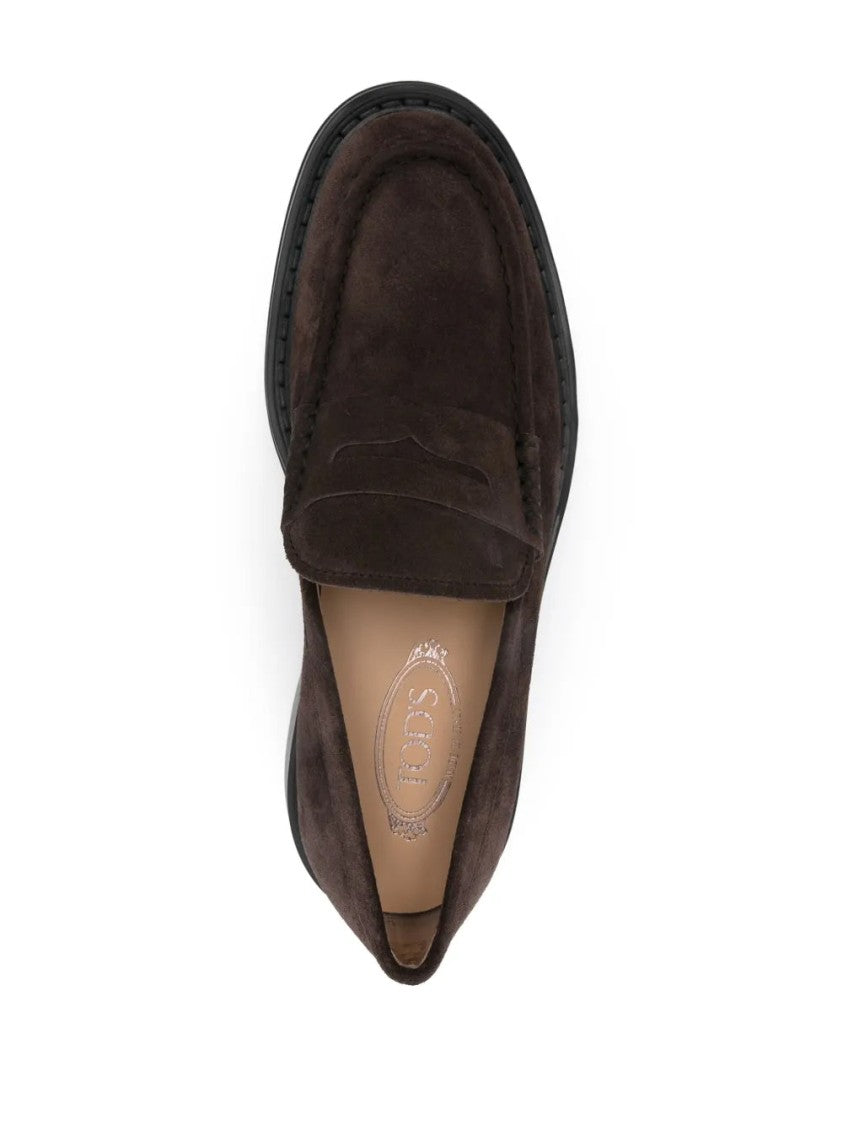Tod's Elegant Brown Suede Loafers With Penny Strap Detail
