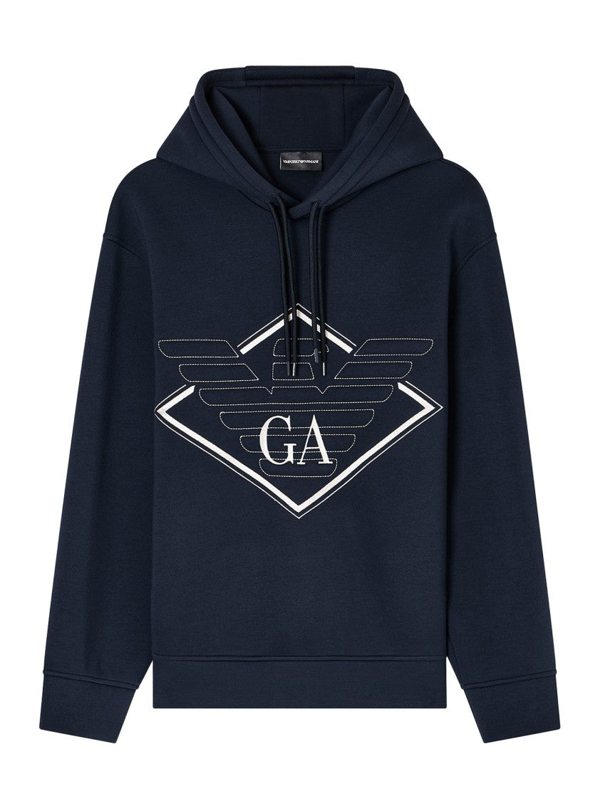 Emporio Armani Modal Fabric Hoodie With Embroidered Winged Logo