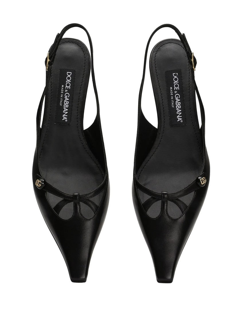 Dolce & Gabbana Black Nappa Leather Kitten Heel Slingbacks