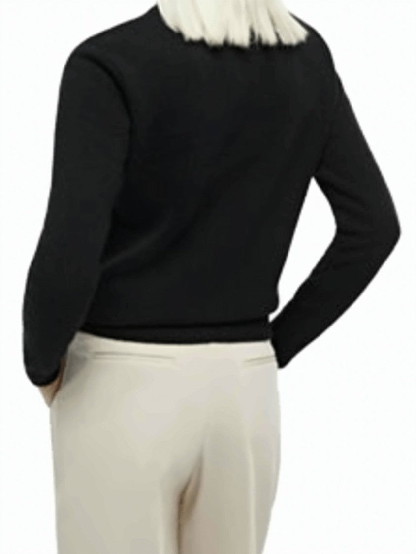 Mc2 Saint Barth Jacquard Detail Black Sweater With Crew Neck