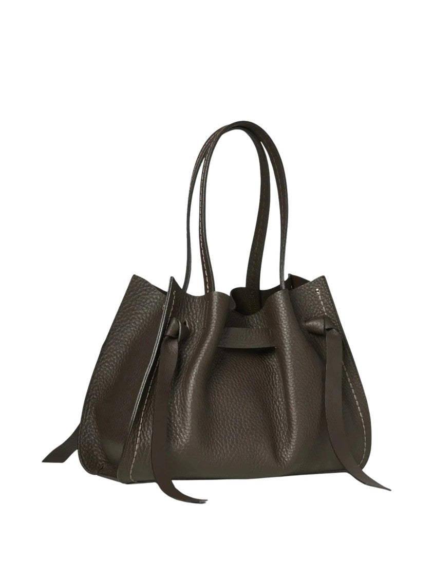 Visona` Camoscio Brown Textured Leather Handbag
