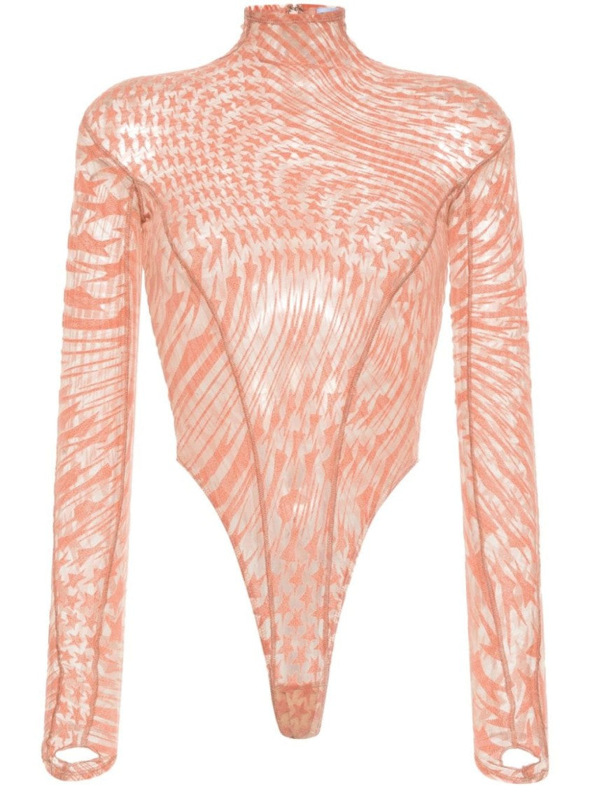 Mugler Peach Pink Stretch Mesh Top