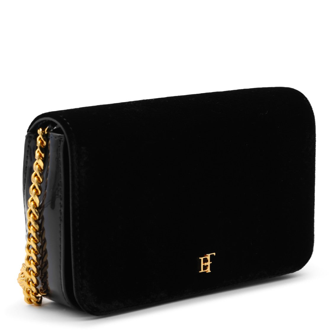 Elisabetta Franchi Rectangular Velvet Gold Chain Strap Shoulder Bag