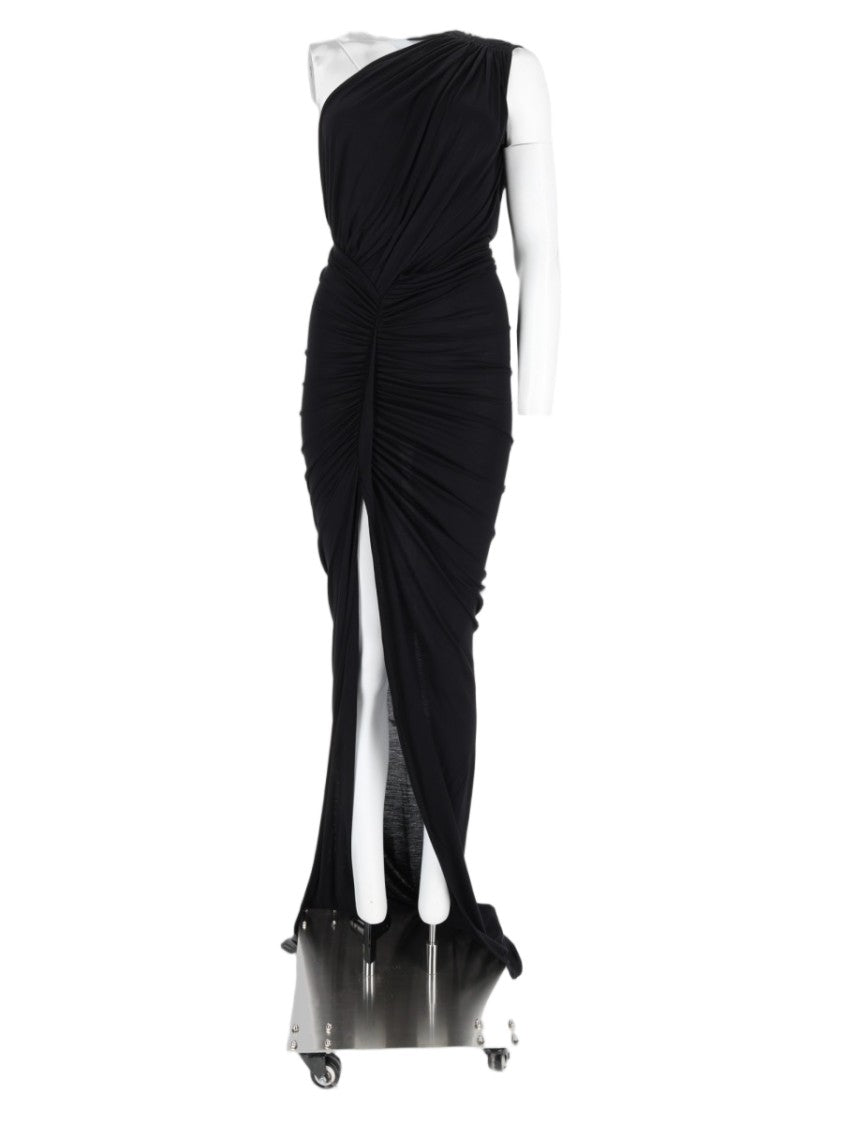 Rick Owens X Lilies Black Ruched One-Shoulder High-Slit Evening Dress