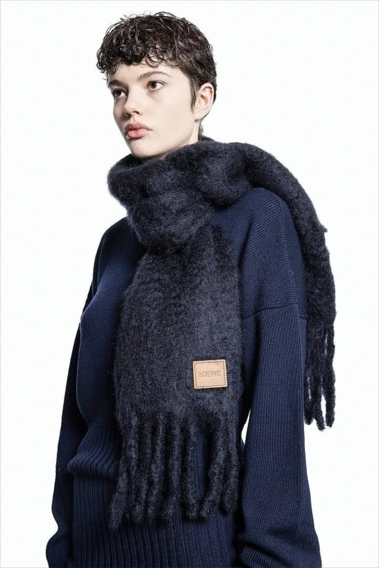 Loewe Textured Black Mohair And Wool Blend Scarf