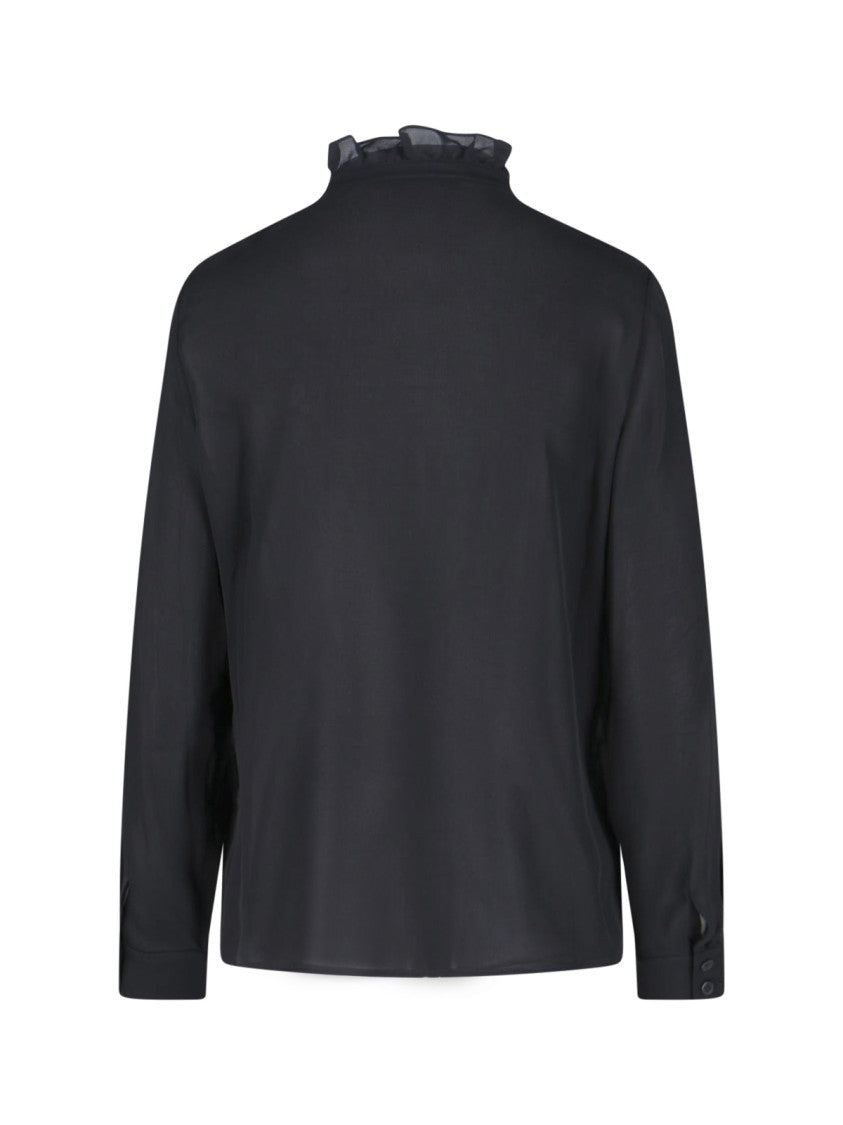 Nili Lotan "Lily" Shirt In Black Silk, High Neck