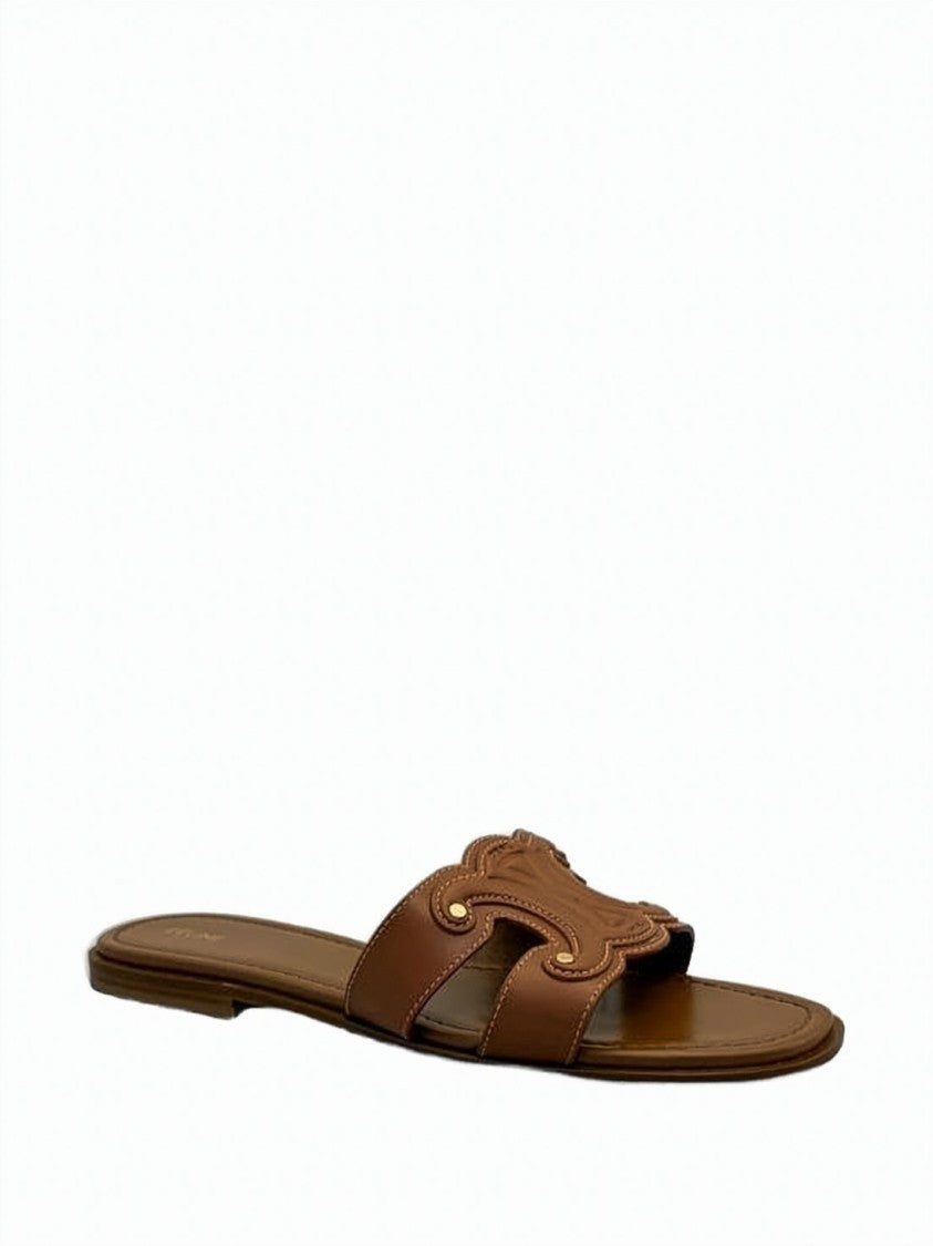 Celine Cut-Out Brown Calfskin Marina Mules