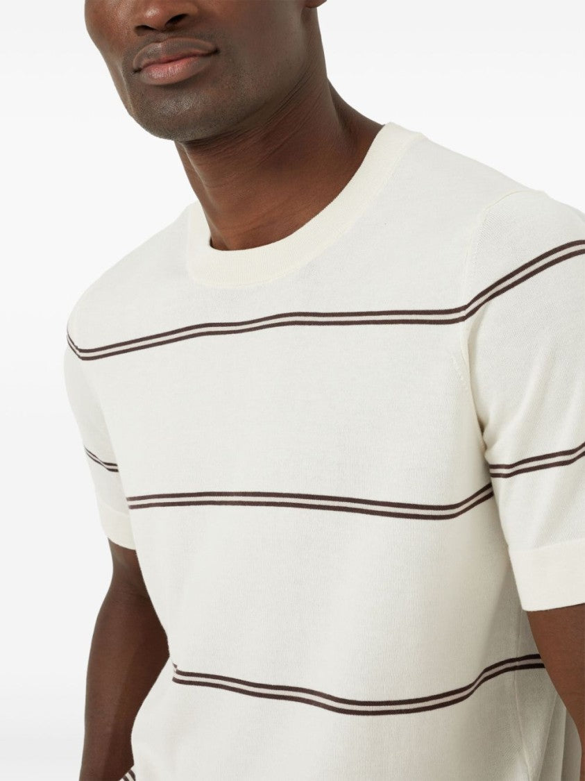 Brunello Cucinelli Short-Sleeved Crew Neck T-Shirt With Contrasting Stripes