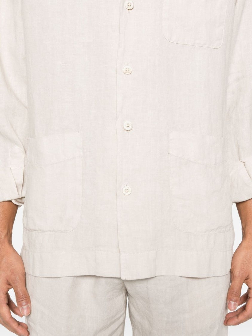 Boglioli Relaxed Fit Linen Shirt With Camp Collar And Functional Pockets