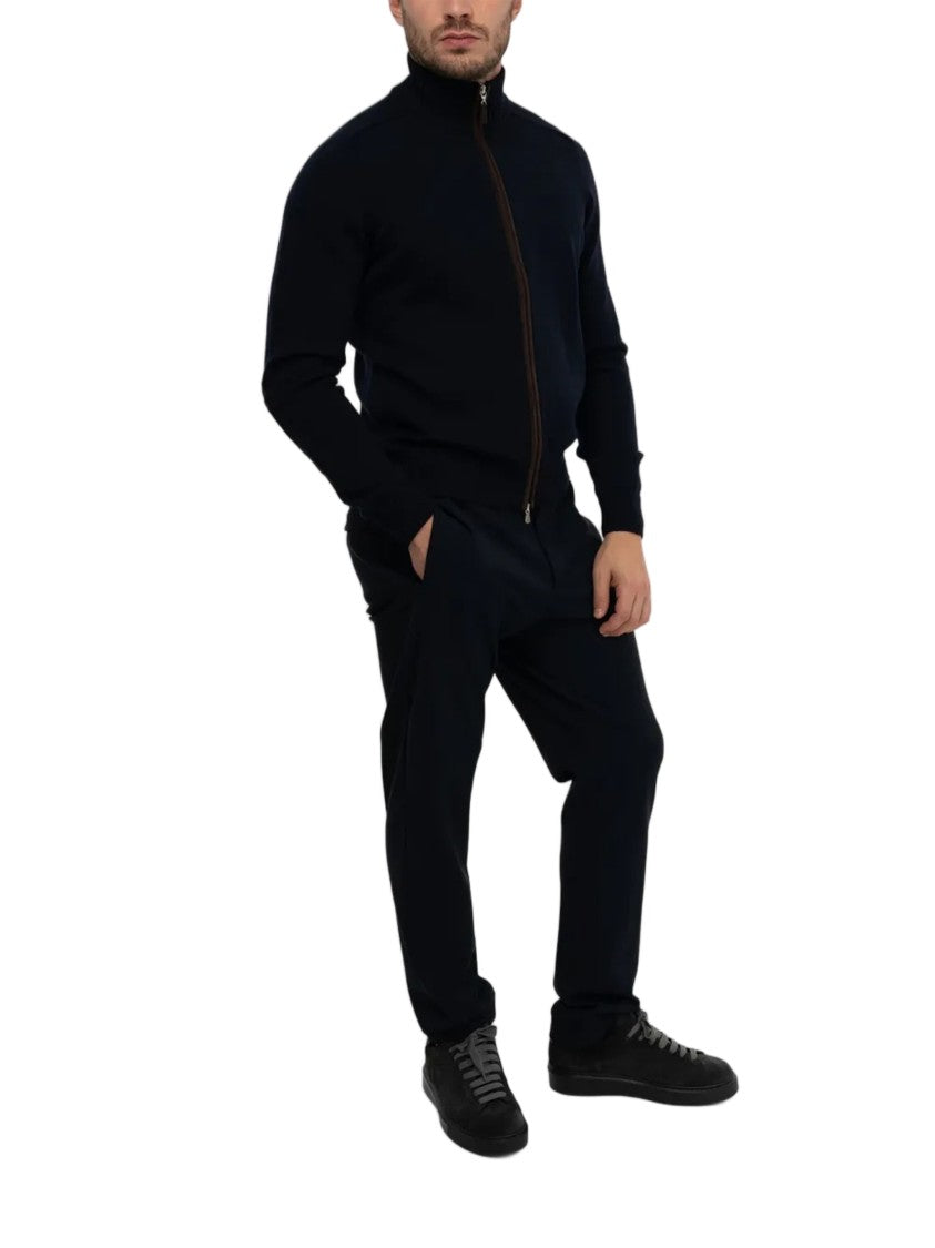 Gran Sasso Tailored Black Wool Zip-Up Jacket With Ribbed Details