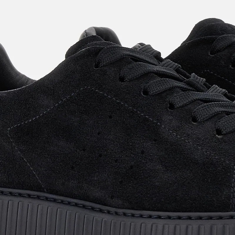 Hogan Black Suede Ribbed Sole Low-Top Sneakers