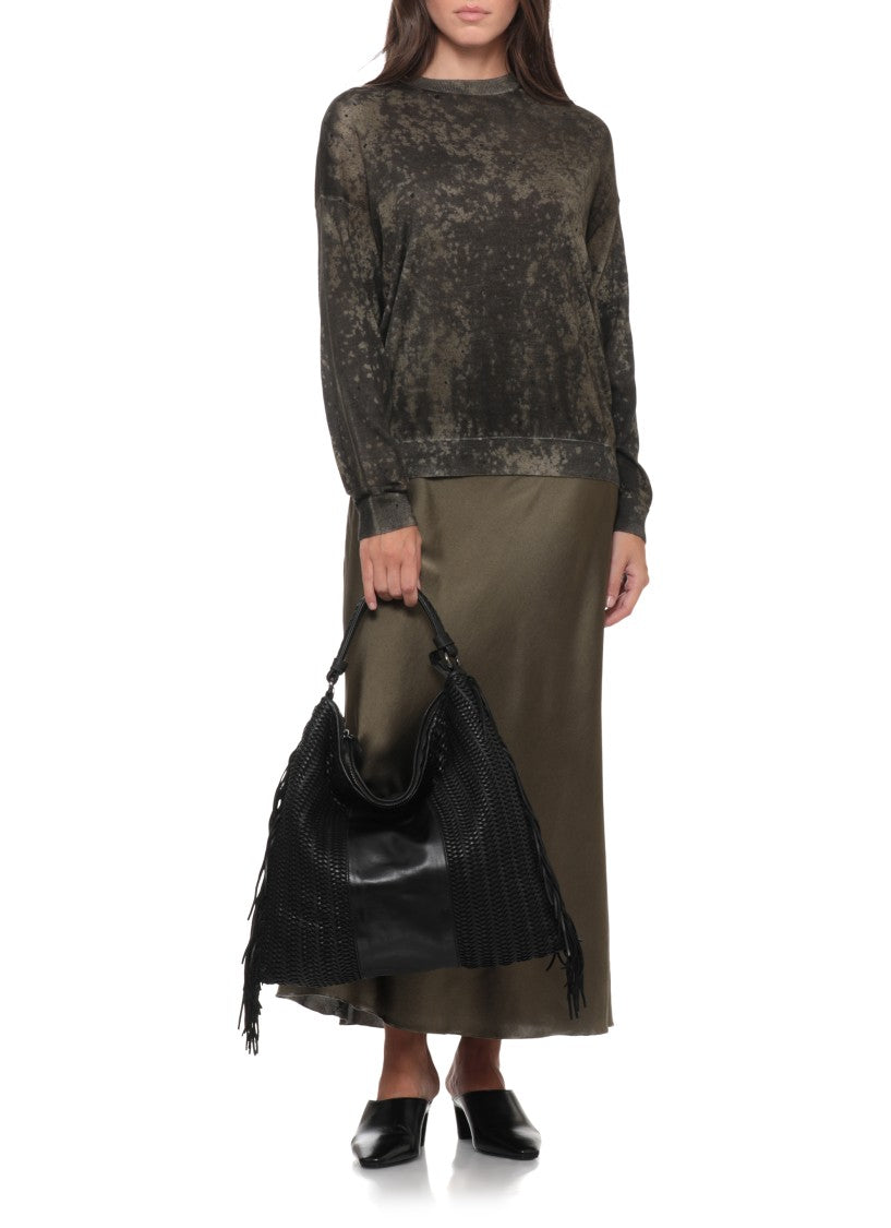 Reptile's House Braided Black Shopping Bag With Fringes