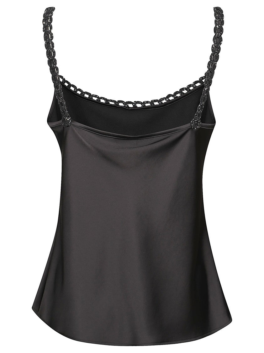 D. Exterior Satin Top With Chain-Link Straps And Flared Silhouette