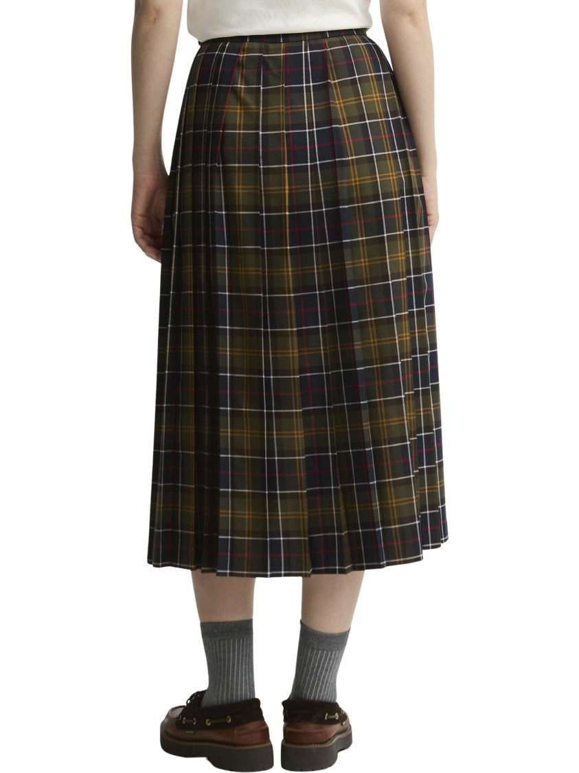 Barbour Tartan Midi Skirt With Pleated Volume And Structured Waist