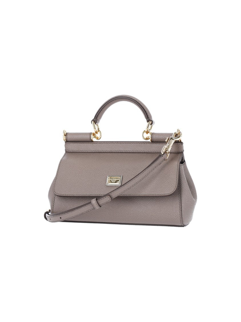 Dolce & Gabbana Taupe Sicily Small Leather Top-Handle Shoulder Bag