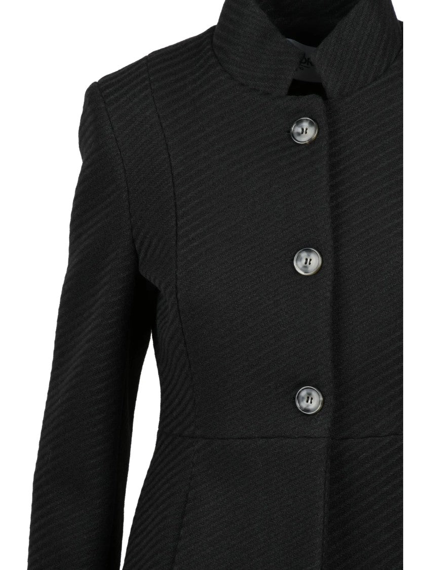Lakore Black Fitted High-Collar Wool-Blend Coat