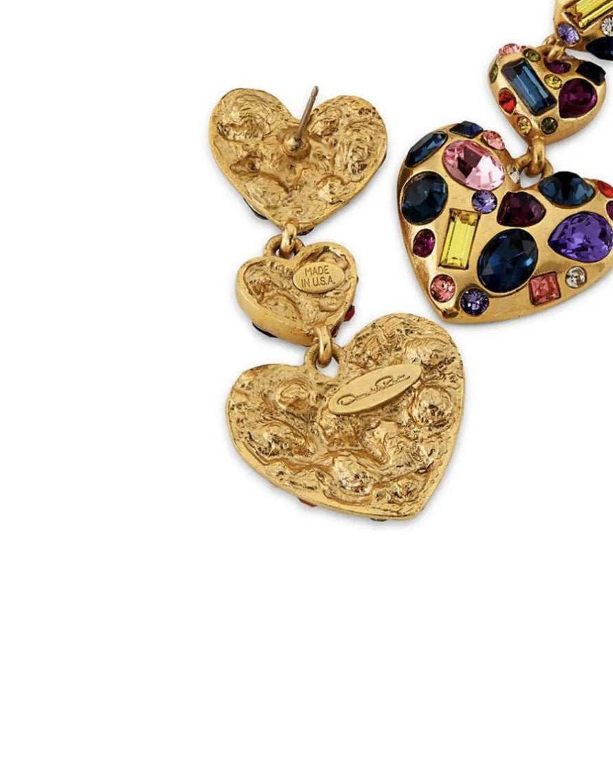 Oscar De La Renta Gemstone Heart Chandelier Earr