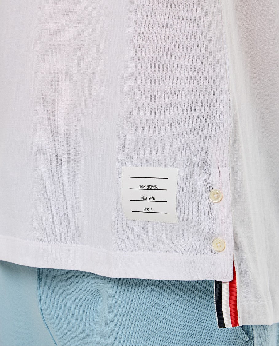 Thom Browne Short-Sleeve Ribbed Cuff T-Shirt With Striped Accent