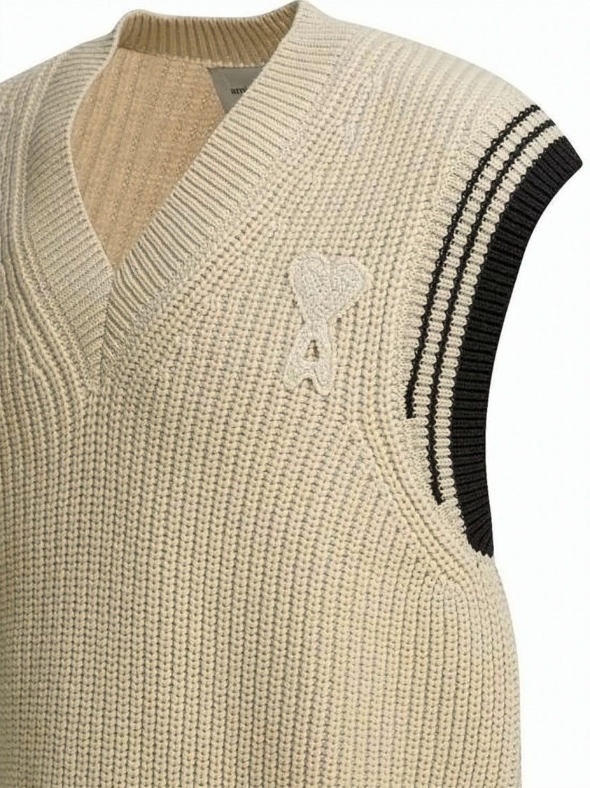 Ami Paris Knitted Sleeveless Vest With Texture