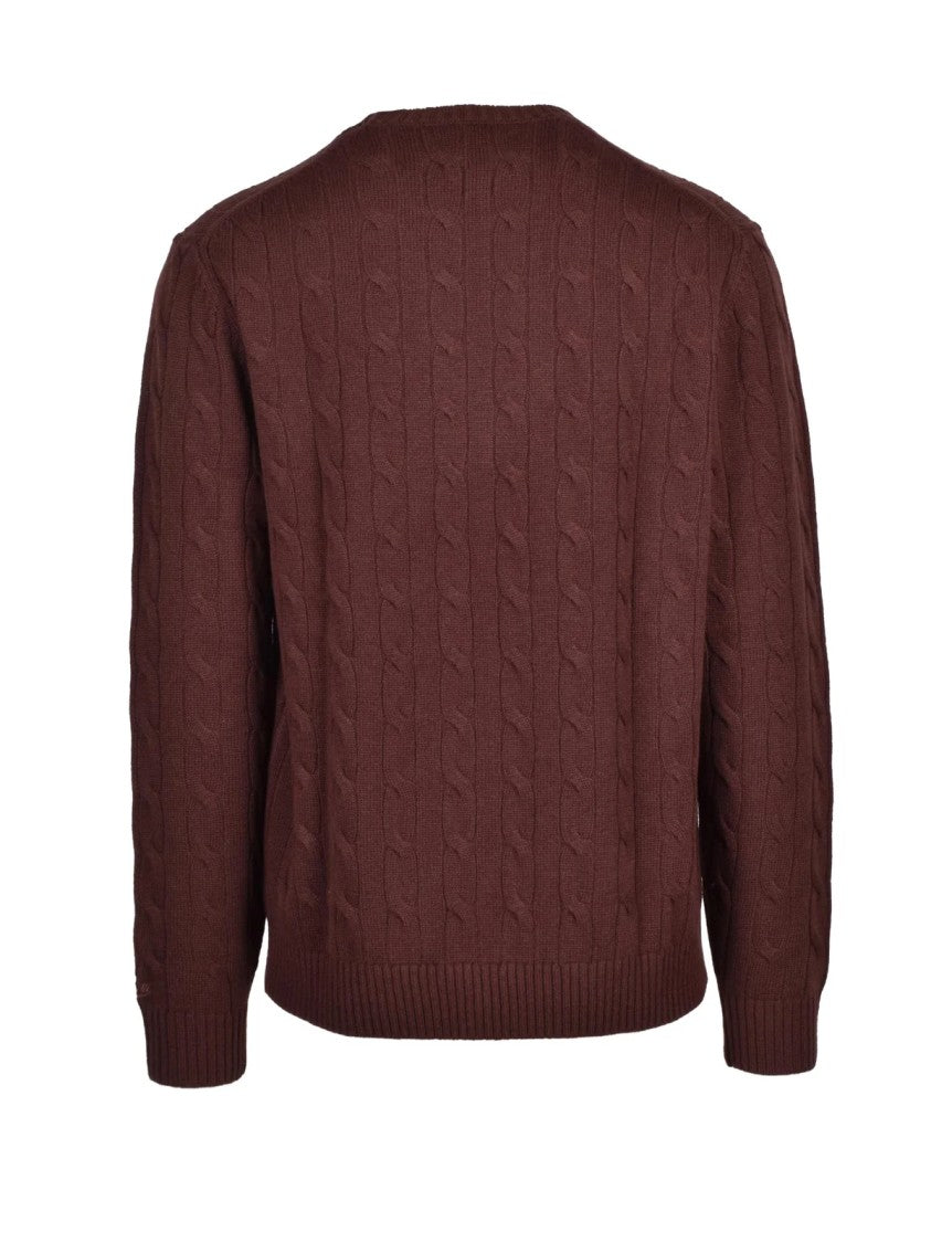 Mc2 Saint Barth Brown Cable-Knit Merino Wool Crewneck Sweater