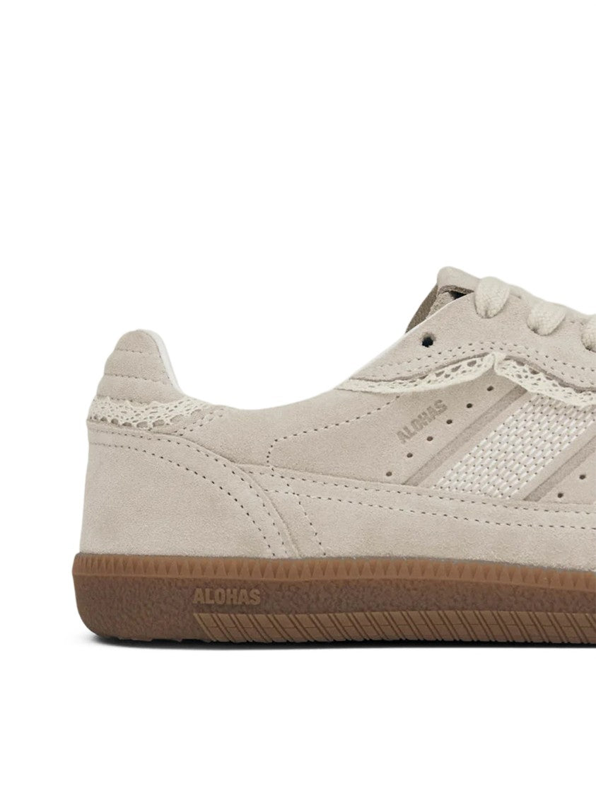 Alohas Crochet Cream Leather Sneakers With Gum Rubber Sole