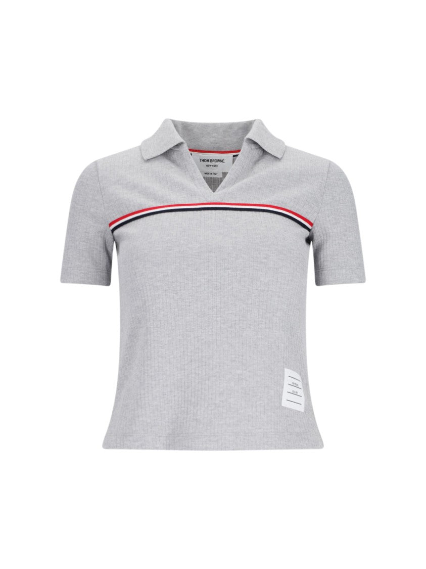 Thom Browne "Three Stripes" Knit Polo – Gray