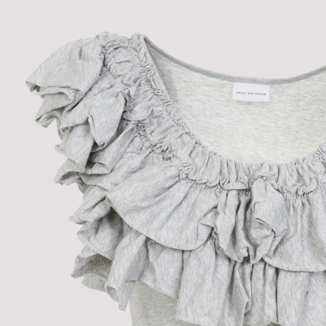 Dries Van Noten Fitted Grey Top With Asymmetrical Ruffles