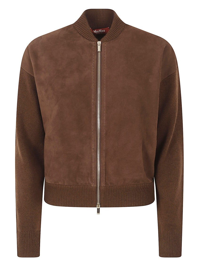 Max Mara Suede-Panel Bomber Cardigan With Wool