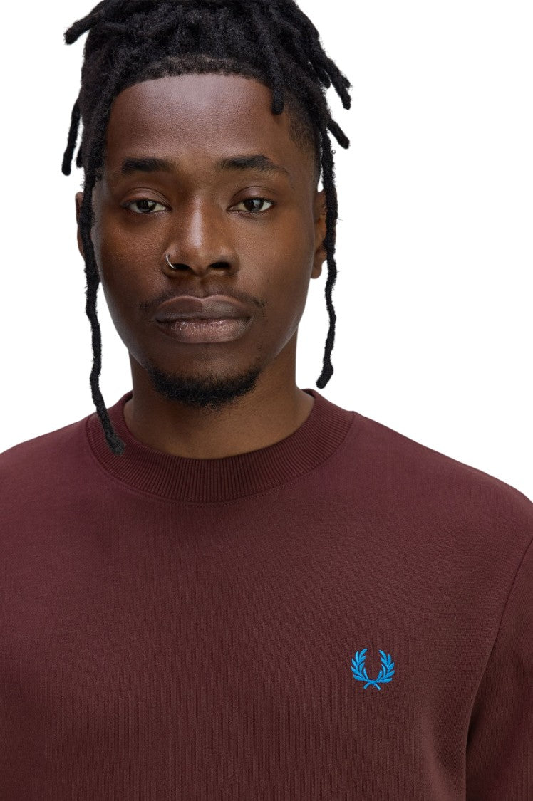 Fred Perry Bordeaux Crewneck Sweatshirt With Contrasting Double-Tipped Cuffs