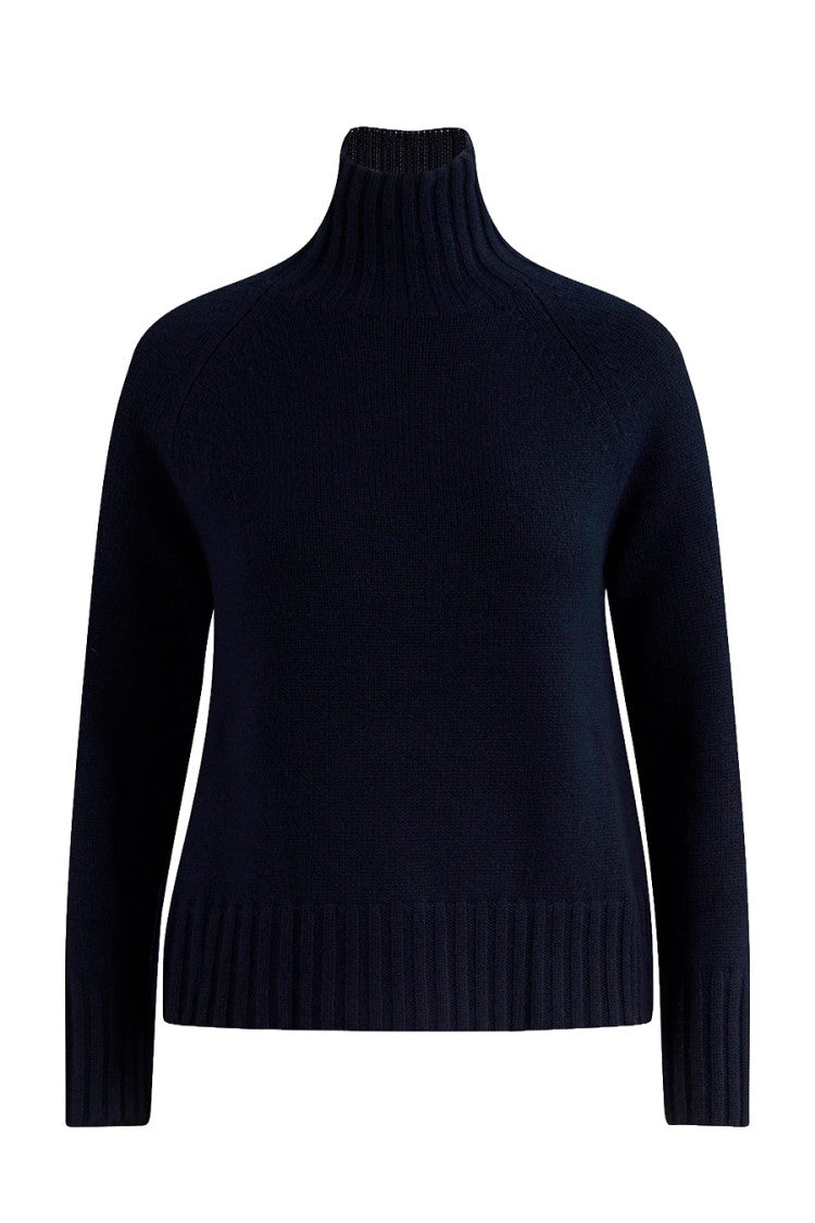 Max Mara Navy Smmmantova Chunky Funnel-Neck Wool-Blend Sweater