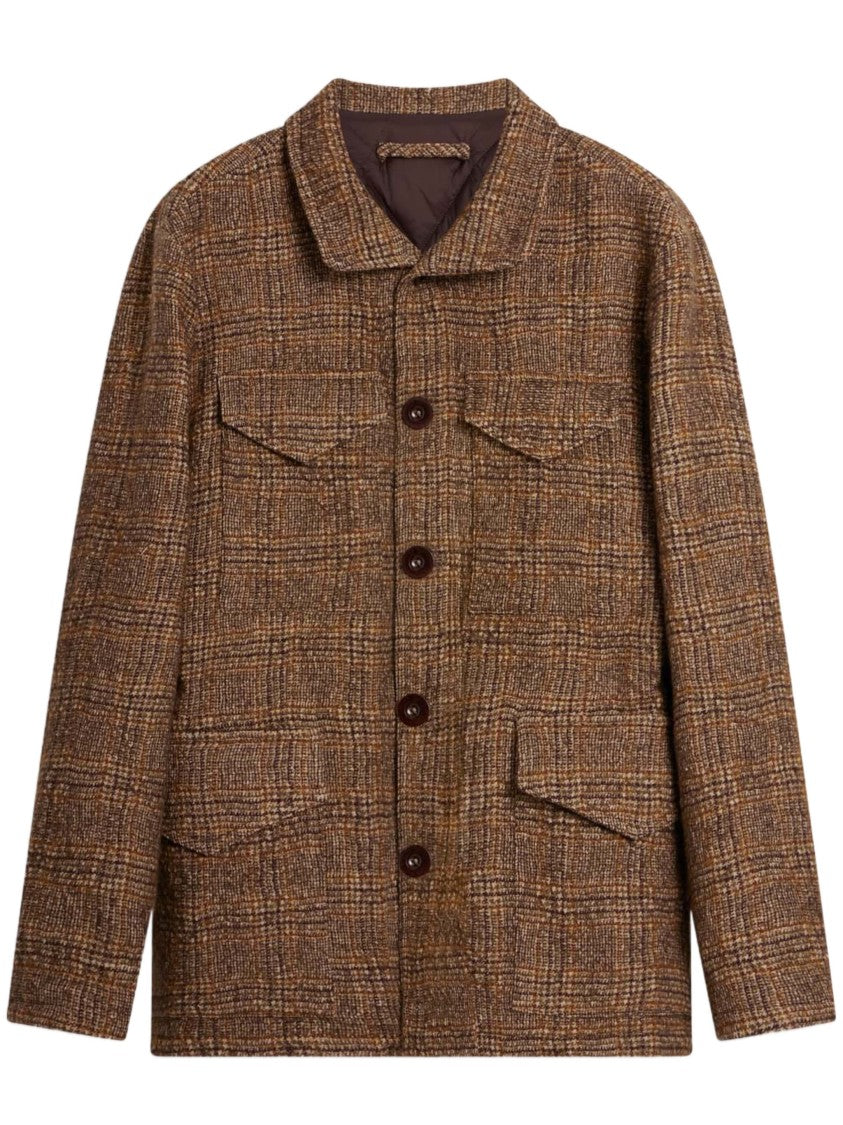 Ballantyne Checkered Brown Jacket With Structured Collar And Flap Pockets
