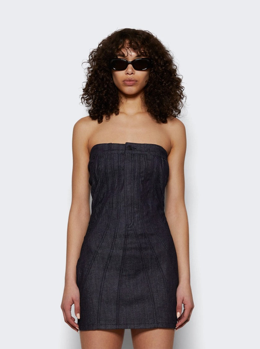 Mugler Spiral Bustier Dress Raw Blue