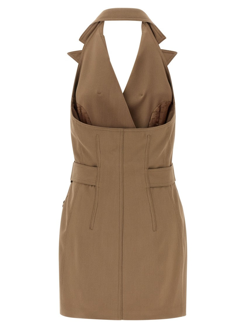 Elisabetta Franchi Double-Breasted Gabardine Mini Dress With Monogram Satin Lining