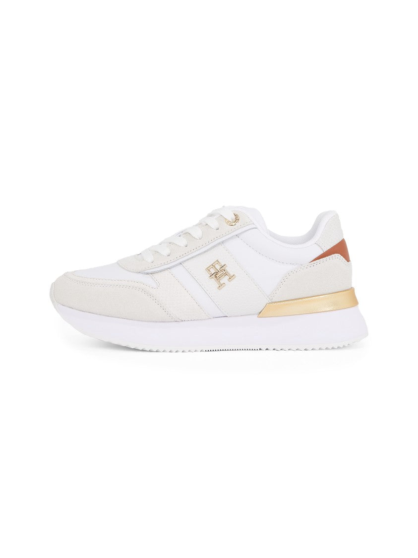 Tommy Hilfiger White Leather Sneakers With Suede Details And Gold Accents