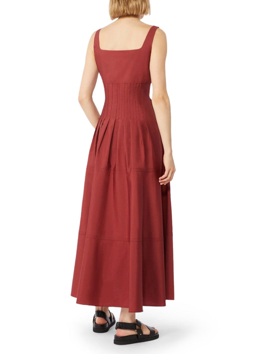 Max Mara Midi-Length Dress With Square Neckline And Pleated Skirt