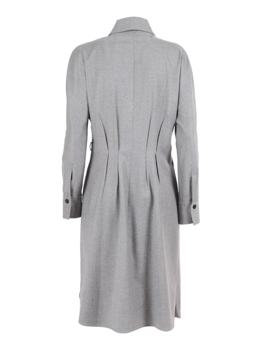 Antonelli Knee-Length Tailored Dress With Classic Collar And Structured Pleats