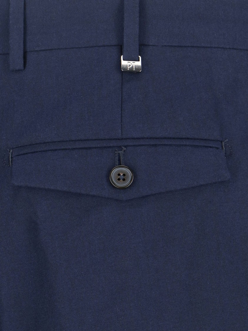 Pt Torino Blue Tailored Pleated Virgin Wool Trousers