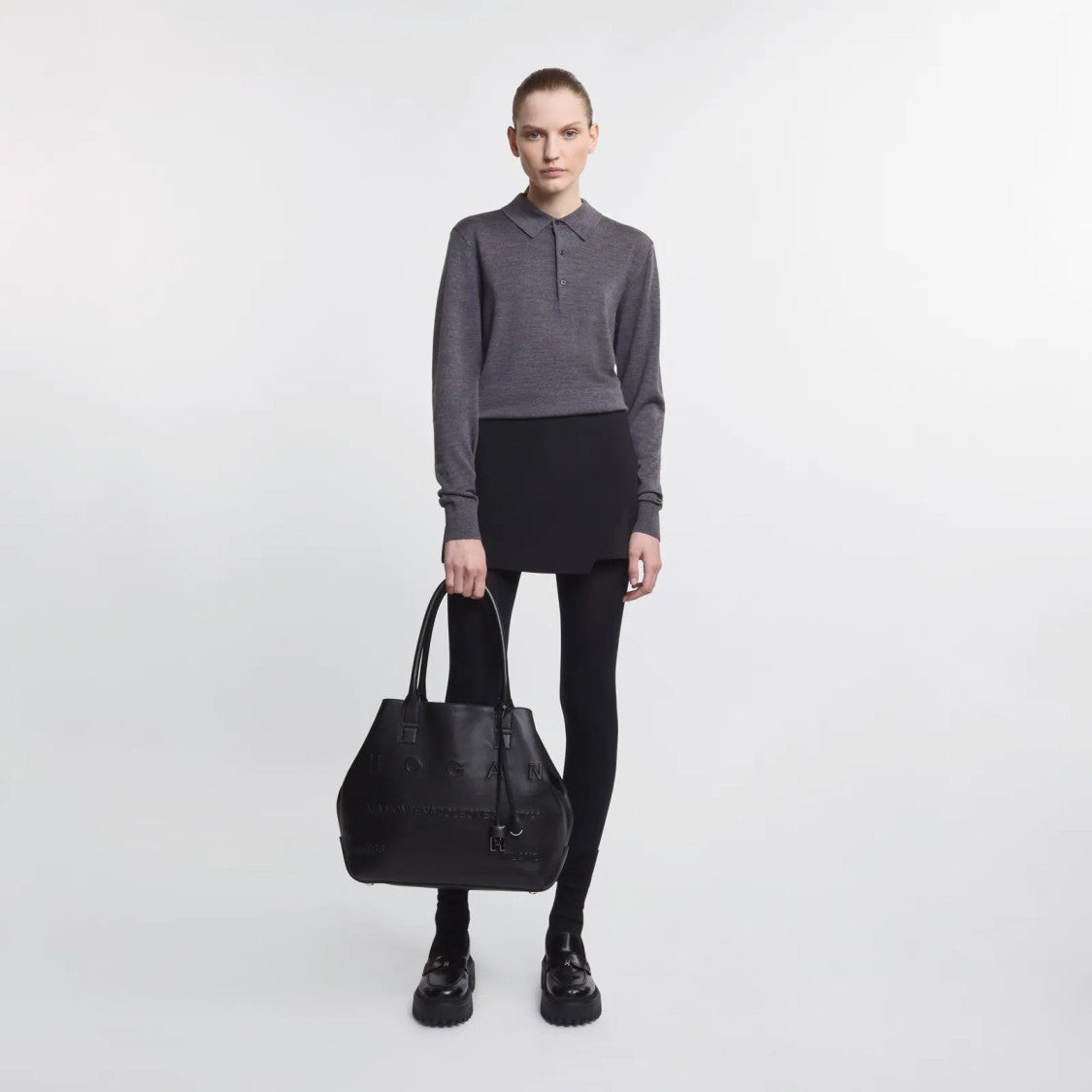 Hogan Refined Leather Tote Bag With Embossed Branding
