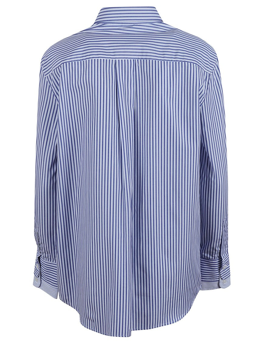 Fay Blue Vertical Stripe Cotton Shirt With Button-Down Front