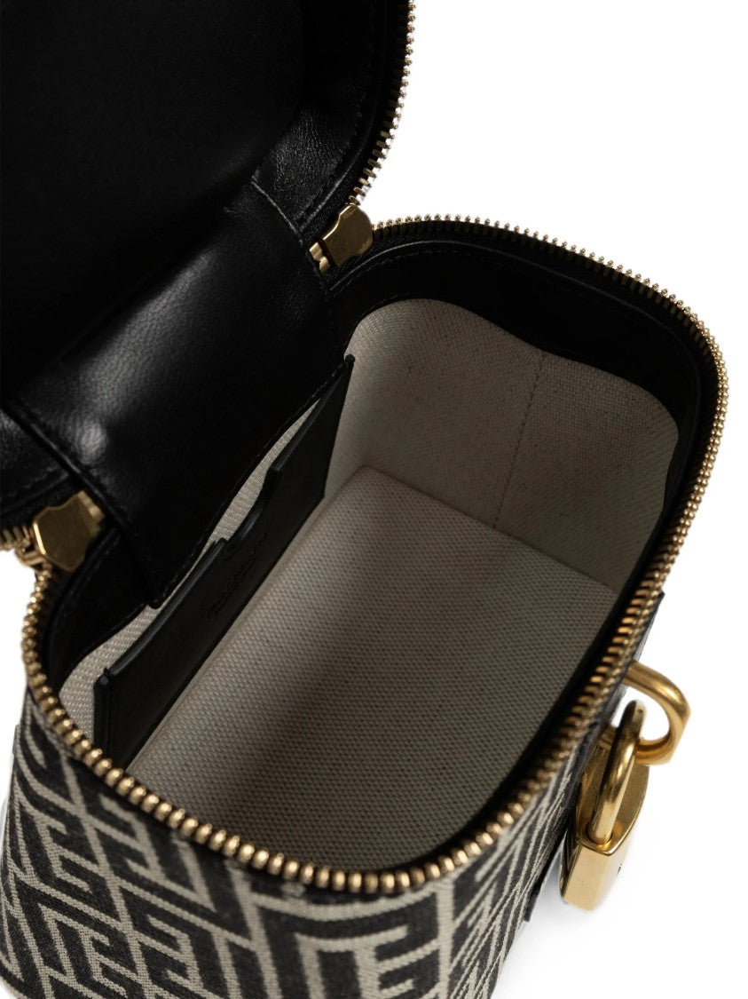Balmain Trapezoidal Handbag With Geometric Pattern And Gold Accents
