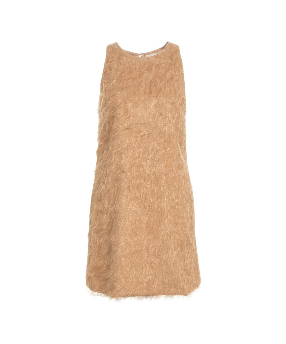 Ottod'ame Sleeveless Mini Dress With Faux Fur Texture And Keyhole Detail