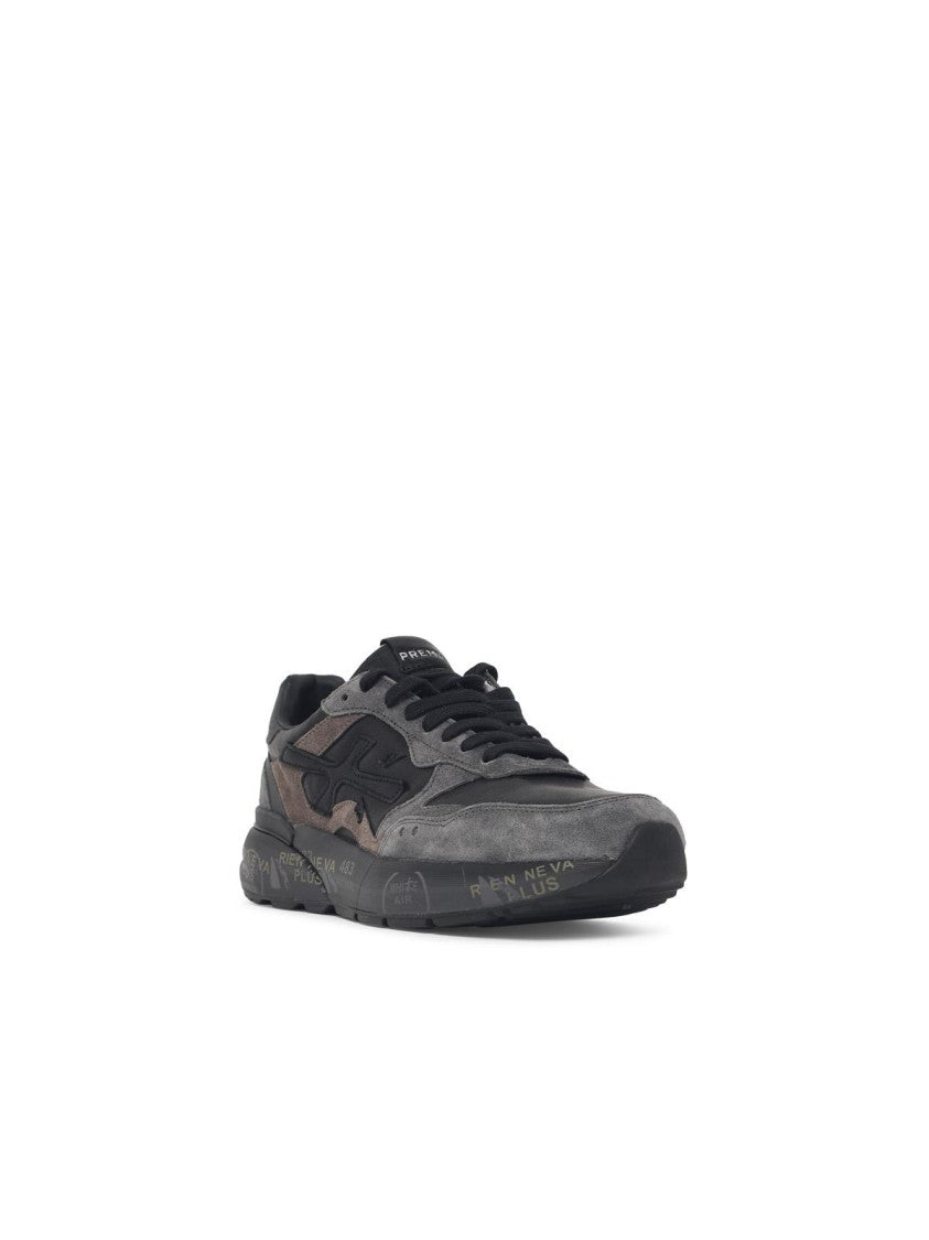 Premiata Low-Top Black Leather Sneakers With Suede Inserts And Reflective Details