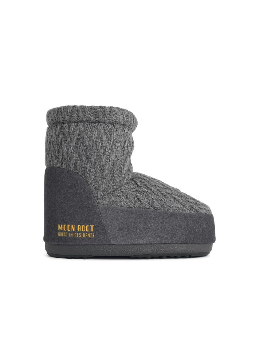Moon Boot 'Icon Low Nolace Knit' Grey Fabric Boots
