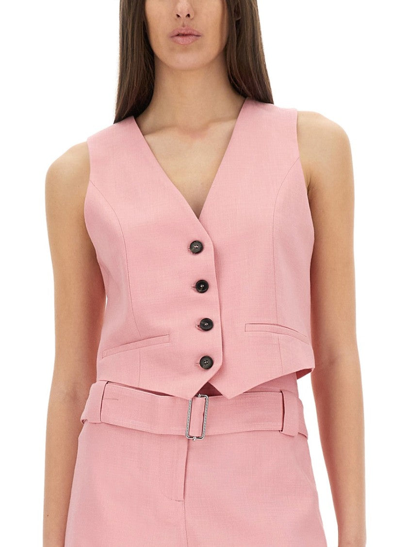 Msgm Cropped Vest With Deep V-Neckline