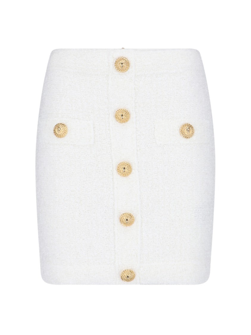 Balmain Mini Button Skirt – White