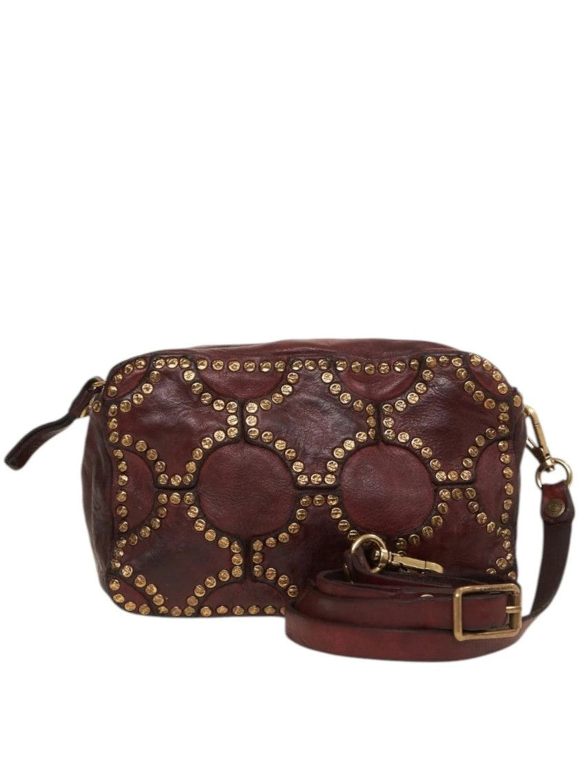 Campomaggi Rectangular Brown Leather Shoulder Bag With Gold-Tone Studs