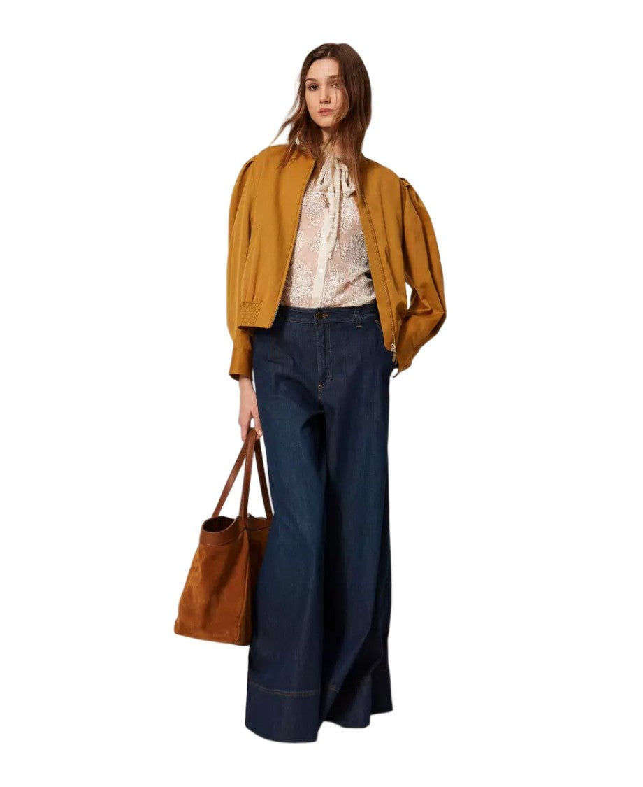 Twin-Set Dark Stretch Cotton Denim Palazzo-Style Jeans