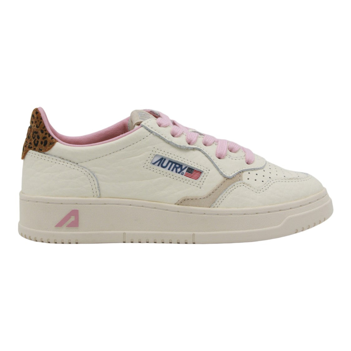 Autry Off-White Leather Low-Top Sneakers With Leopard Print Accent