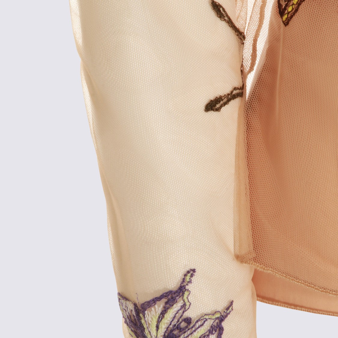 Blumarine Long-Sleeved Sheer Mesh Top With Embroidered Butterflies
